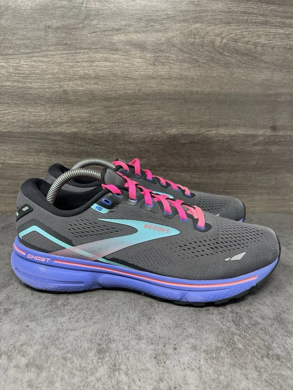 Brooks Ghost 15 Size 10 Womens Black Blue Aruba DNA LOFT v2 Running Shoes